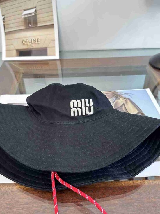 Miu Miu Cotton Sun Hat with Red Drawstring Detail main image 7